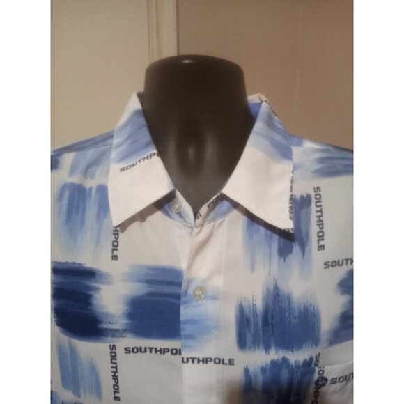 Vintage South Pole Shirt Button Up Polo Men's 2XL Blue All Over Print 90's Y2K - Picture 3 of 13
